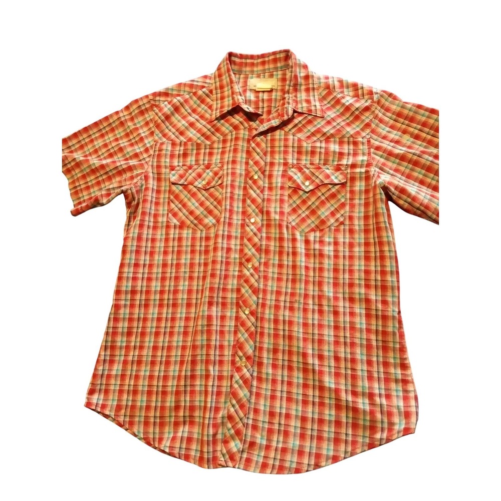 Wrangler Western Pearl Snap Large Shirt Men's Red Plaid Flap Pockets